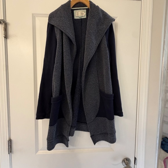 saturday sunday Sweaters - Saturday Sunday Anthropologie Mixed Media Boucle Open Cardigan Navy Grey Small